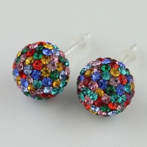 Multicolor Sparkle-CZ-Ball Stud-Earrings-6mm NEW!